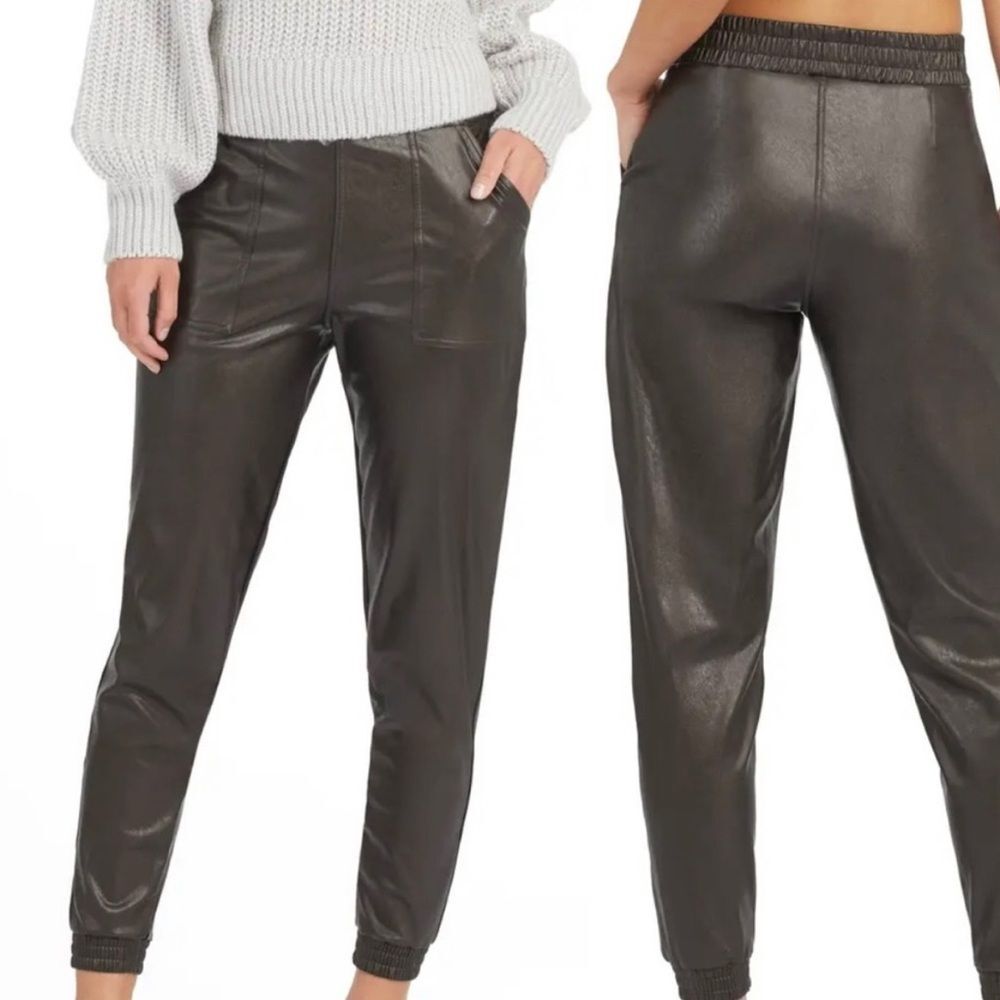 Spanx Leather Like jogger noir black faux vegan pull on pants size large